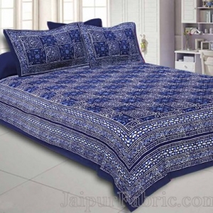 Double Bedsheet Dabu Indigo Dye Navy Blue Geometric Patteren