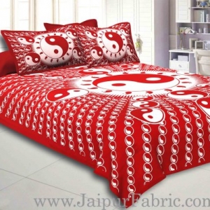Red Border Red Base Doordarshan  Print Fine Cotton Double Bedsheet  With Pillow Cover