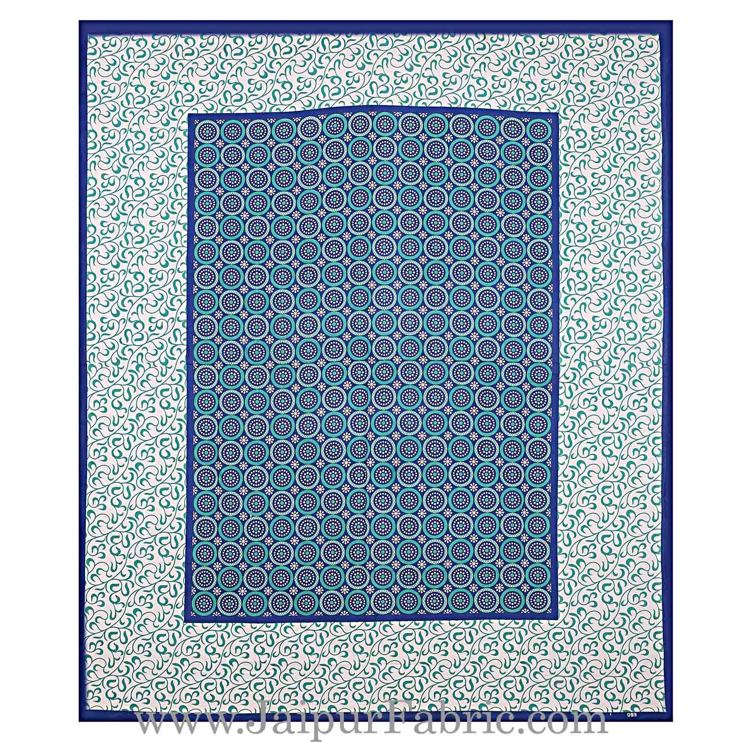 Navy Blue Border White Base Circle Pattern Screen Print Cotton Double Bed Sheet