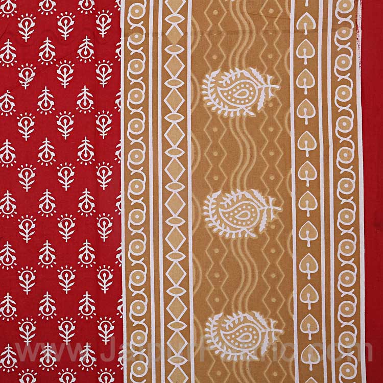 Crimson Border Floral Pattern Screen Print Cotton Single Bedsheet
