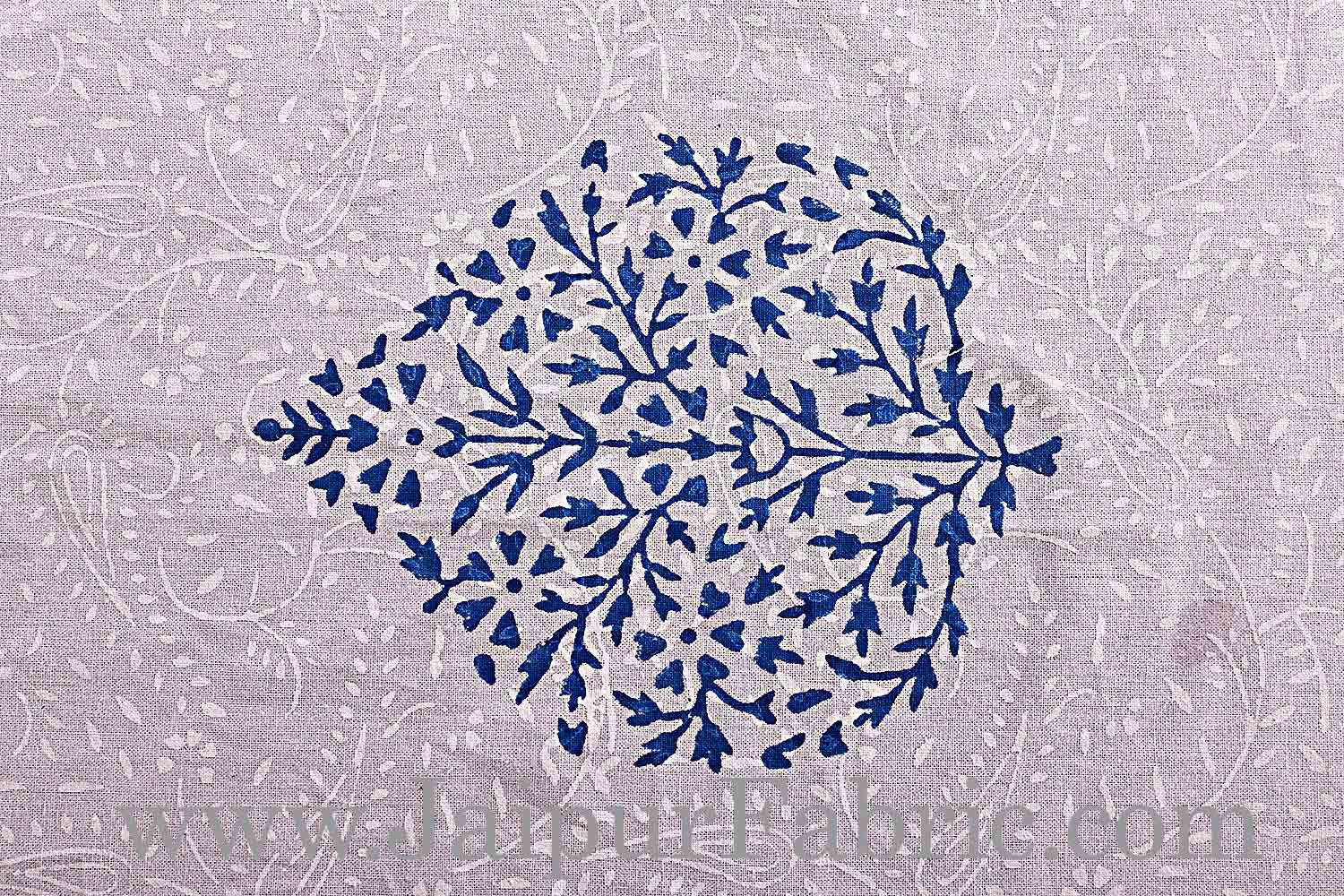 Light Blue Border White base With Hand Block Print Super Fine Cotton Table Cover