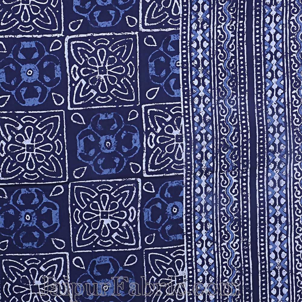 Double Bedsheet Dabu Indigo Dye Navy Blue Geometric Patteren