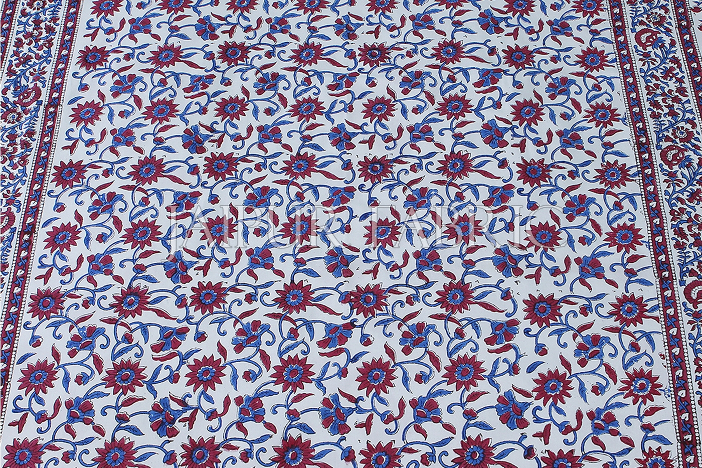 White Base with blue and Red floral print Single Cotton Bedsheet