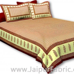 Maroon Border Cream Base Small Tree Pattern With Golden Print Super Fine Cotton Double Bedsheet