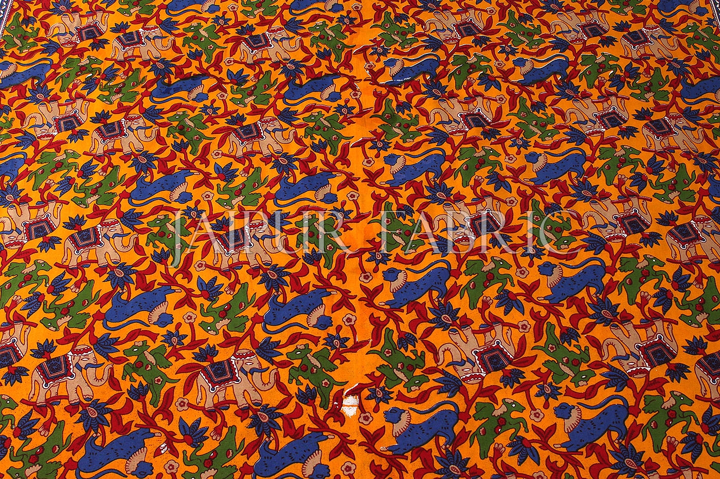 Orange Base Jaipur Handmade animal block  print bedsheet With pillow Covers