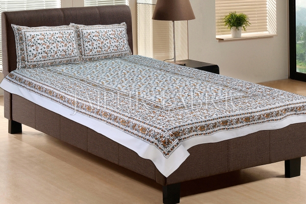 White Base With Brown and green Color Cattle Print Single Cotton Bed sheet