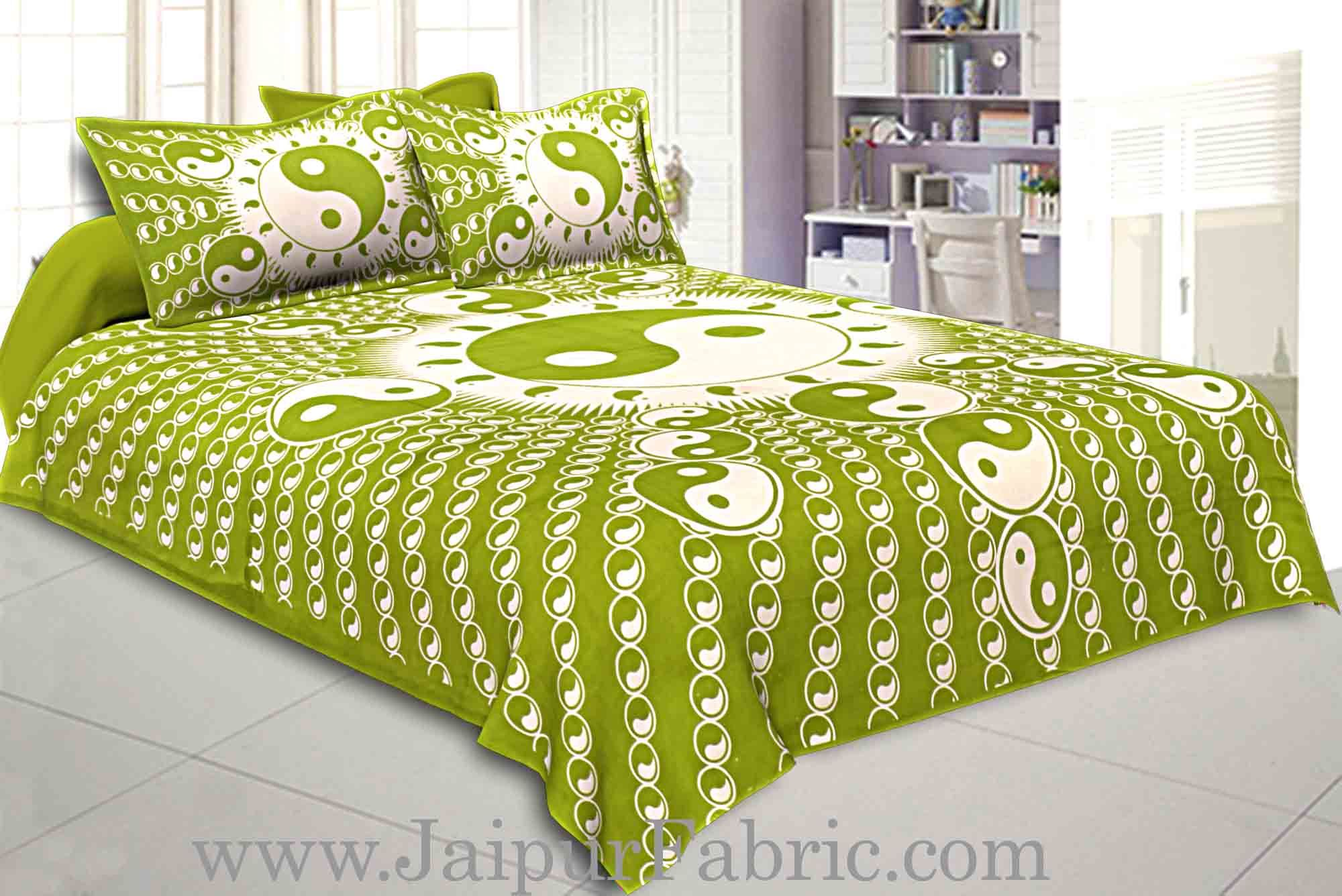 Green  Border Green Base Doordarshan  Print Fine Cotton Double Bedsheet  With Pillow Cover