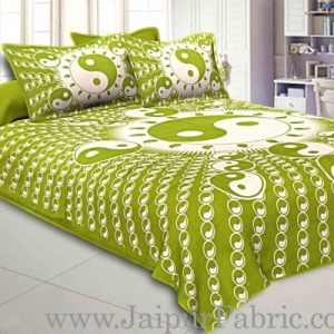 Green  Border Green Base Doordarshan  Print Fine Cotton Double Bedsheet  With Pillow Cover