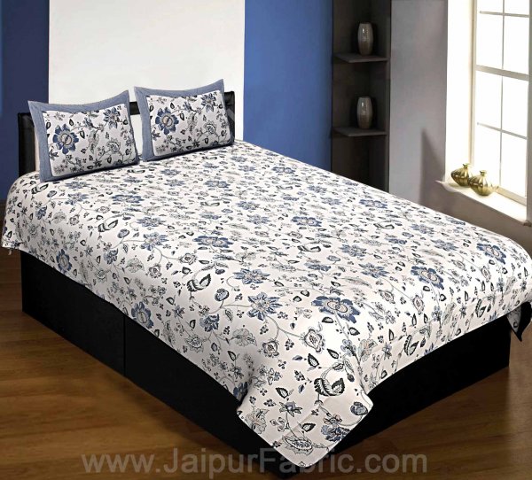 Pure Cotton 240 TC Single Bedsheet in blueish floral pattern taxable