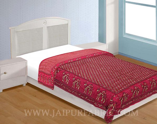 Jaipuri Razai Rani Color Camel Golden Print Single Bed Quilt