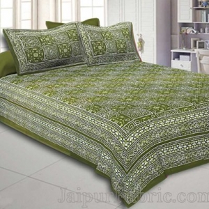 Double Bedsheet Dabu Indigo Dye Olive Green Geometric Patteren