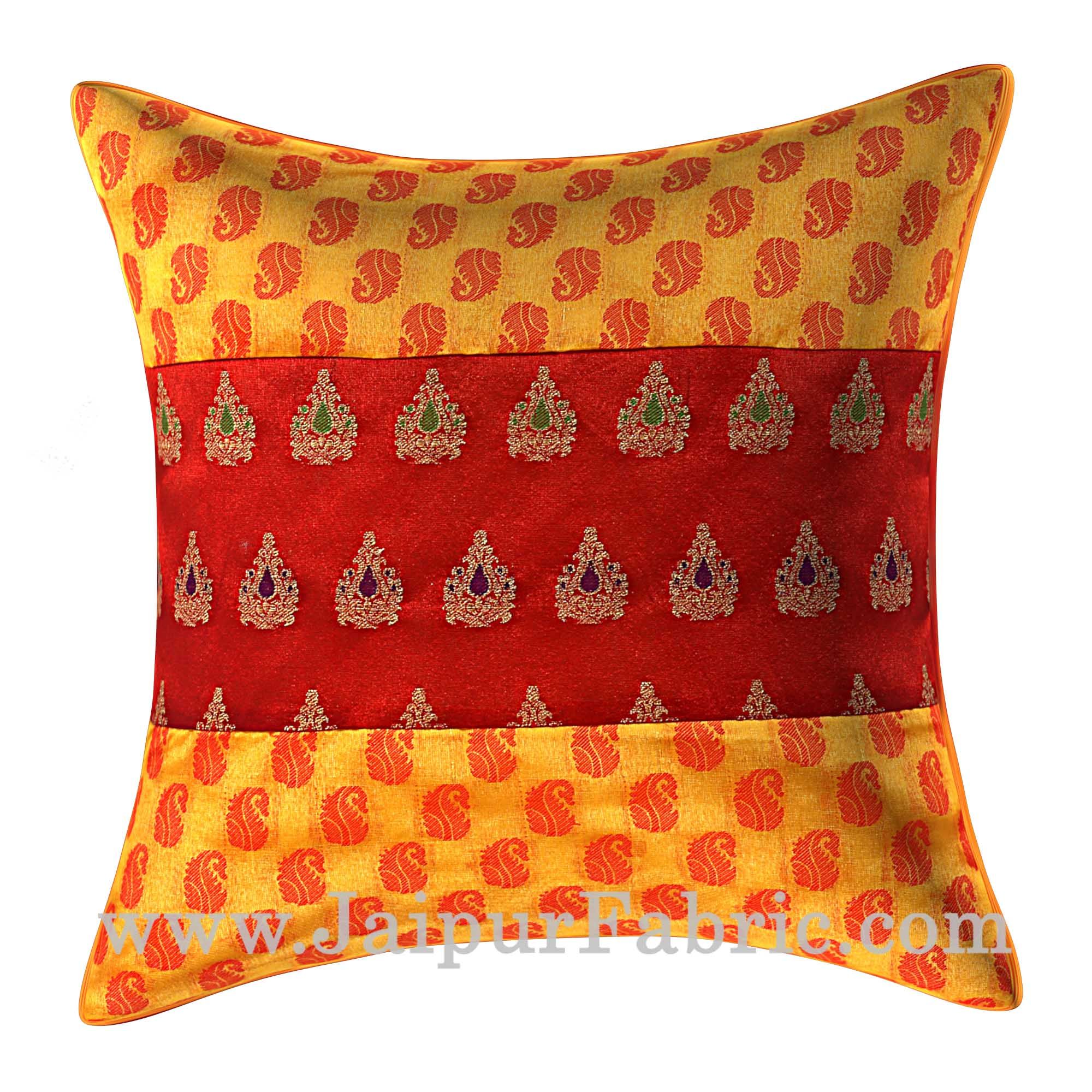 Yellow Color Paisley Print Cushion Cover