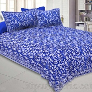 Double Bedsheet Royal Blue Paisley Floral Pattern