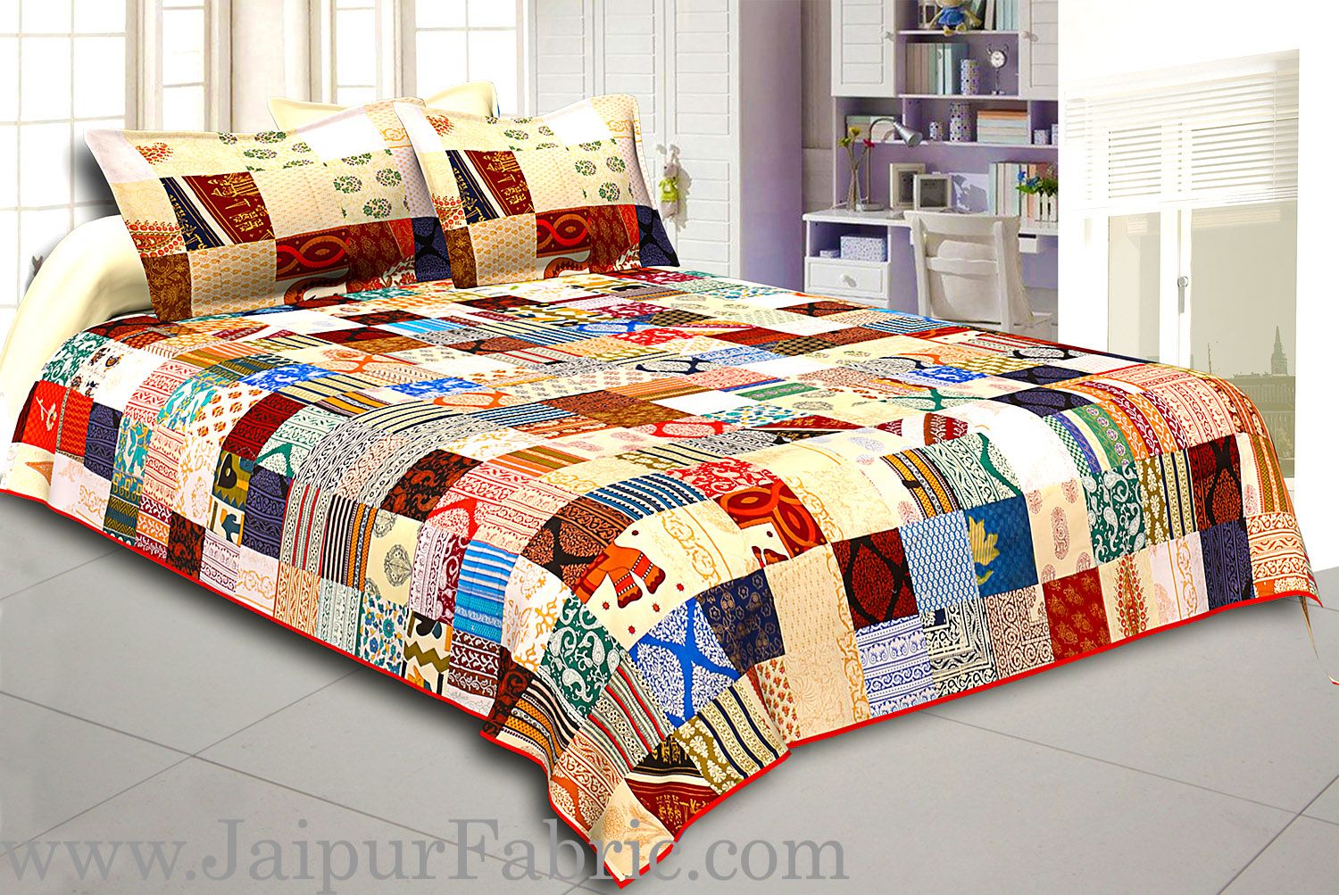 Mix  Small Tukdi Super Fine Cotton Golden Print Double Bedsheet