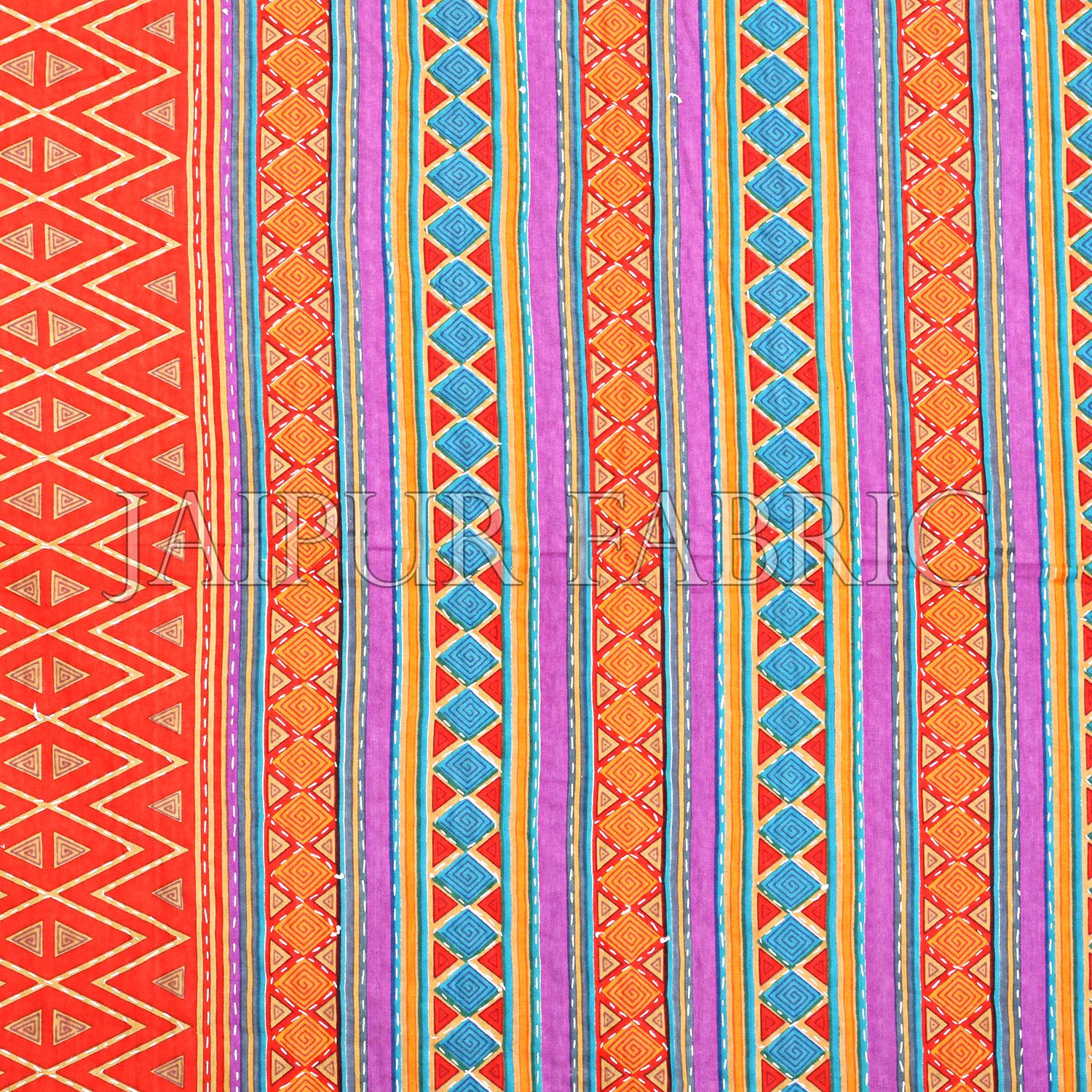 Orange Border Yellow And Orange Zig Zag Pattern With Thread Hand Work(Kantha) Gudri ( Bed Cover)