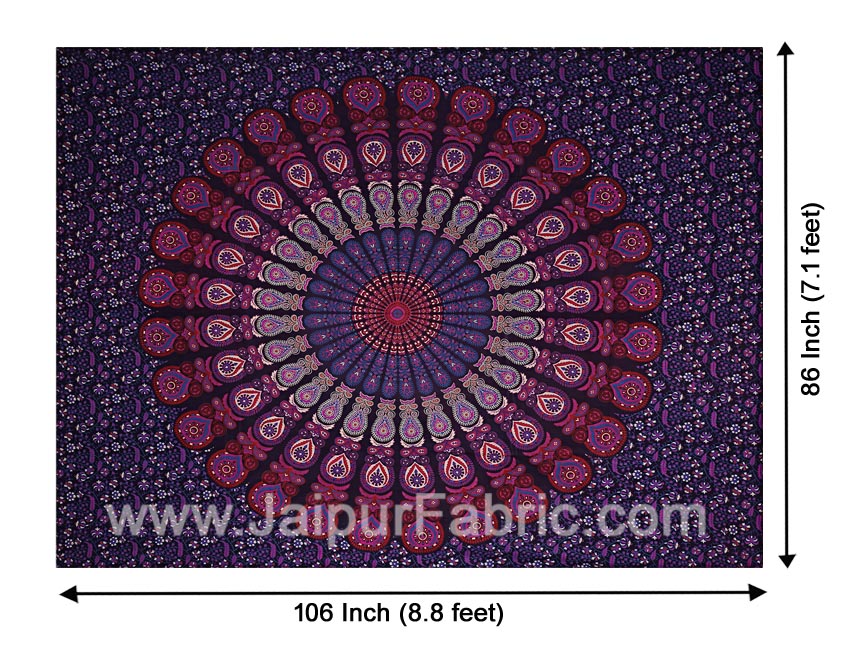 Purple Mandala Double Bedsheet Tapestry with 2 Pillow Covers