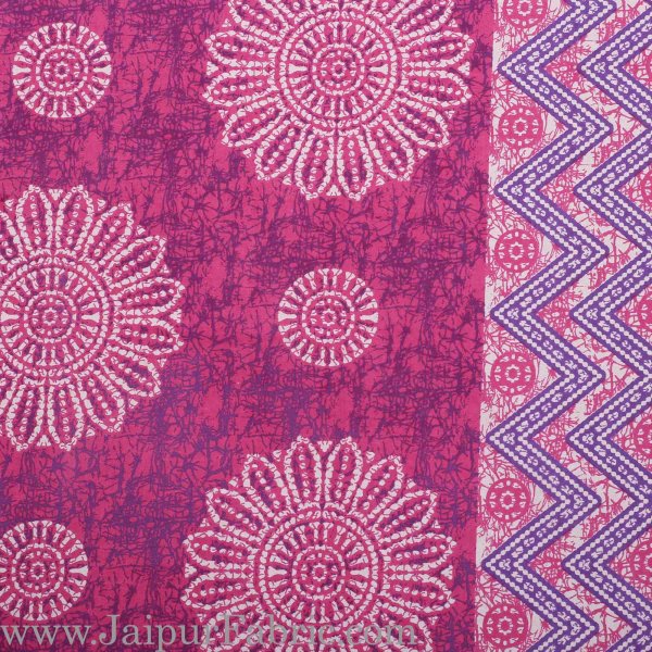 Single Bedsheet Pure Cotton Pink Border Flower Print Zig Zag Pattern