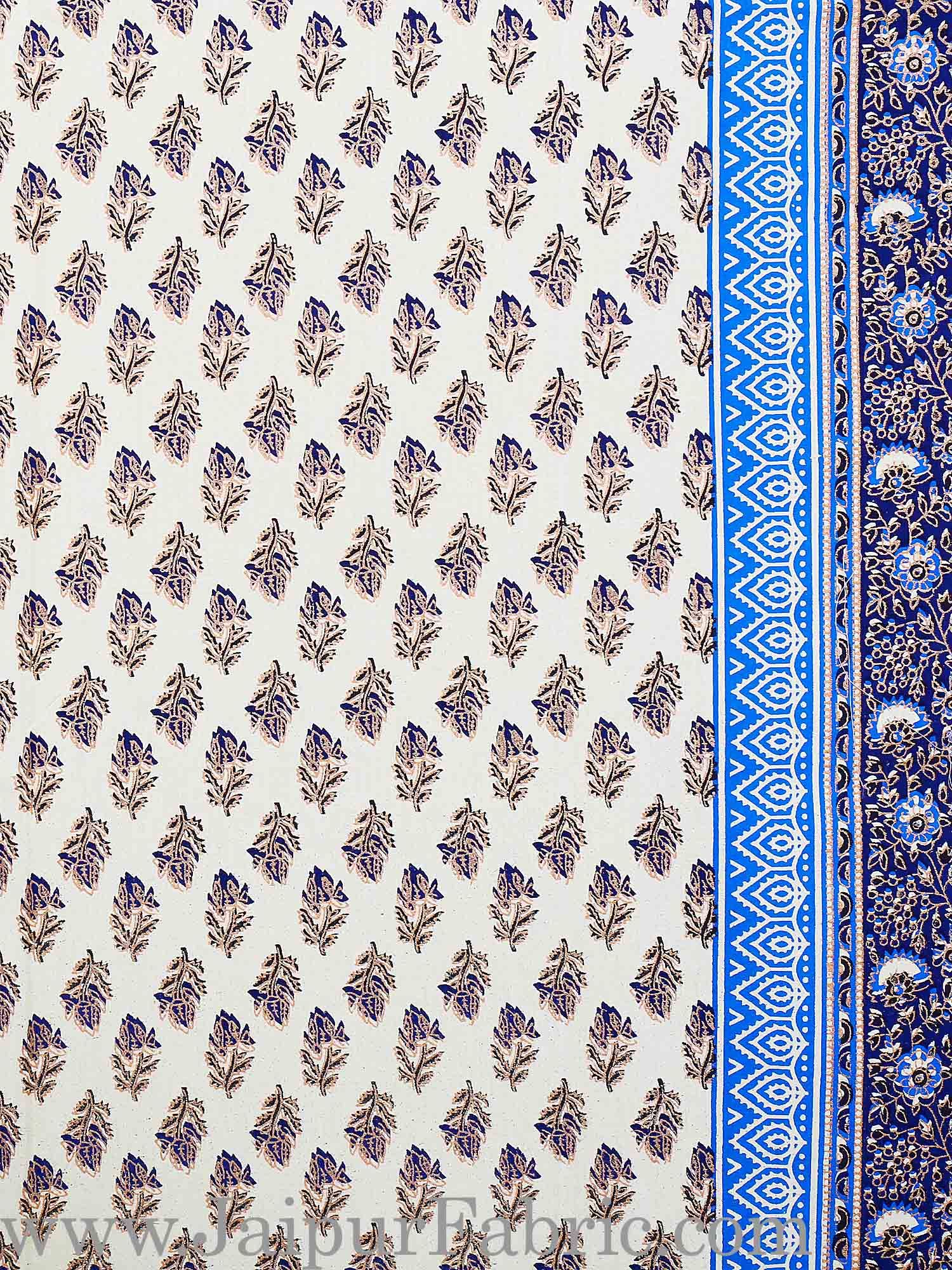 Blue Border Cream Base Golden Floral Print Super Fine Cotton Voile(Mulmul) Cotton Double Bedsheet