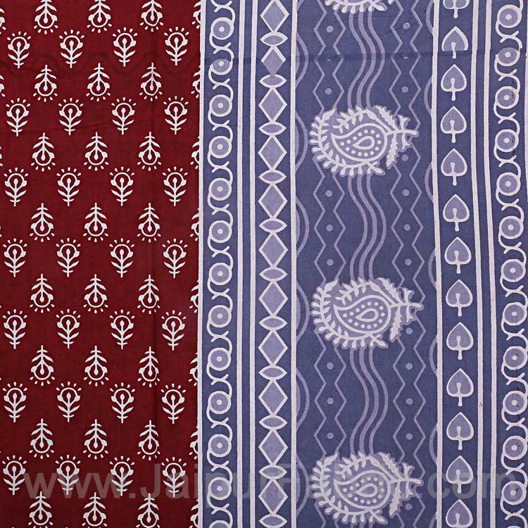 Maroon Border Maroon Base Floral Pattern Screen Print Cotton Single Bedsheet