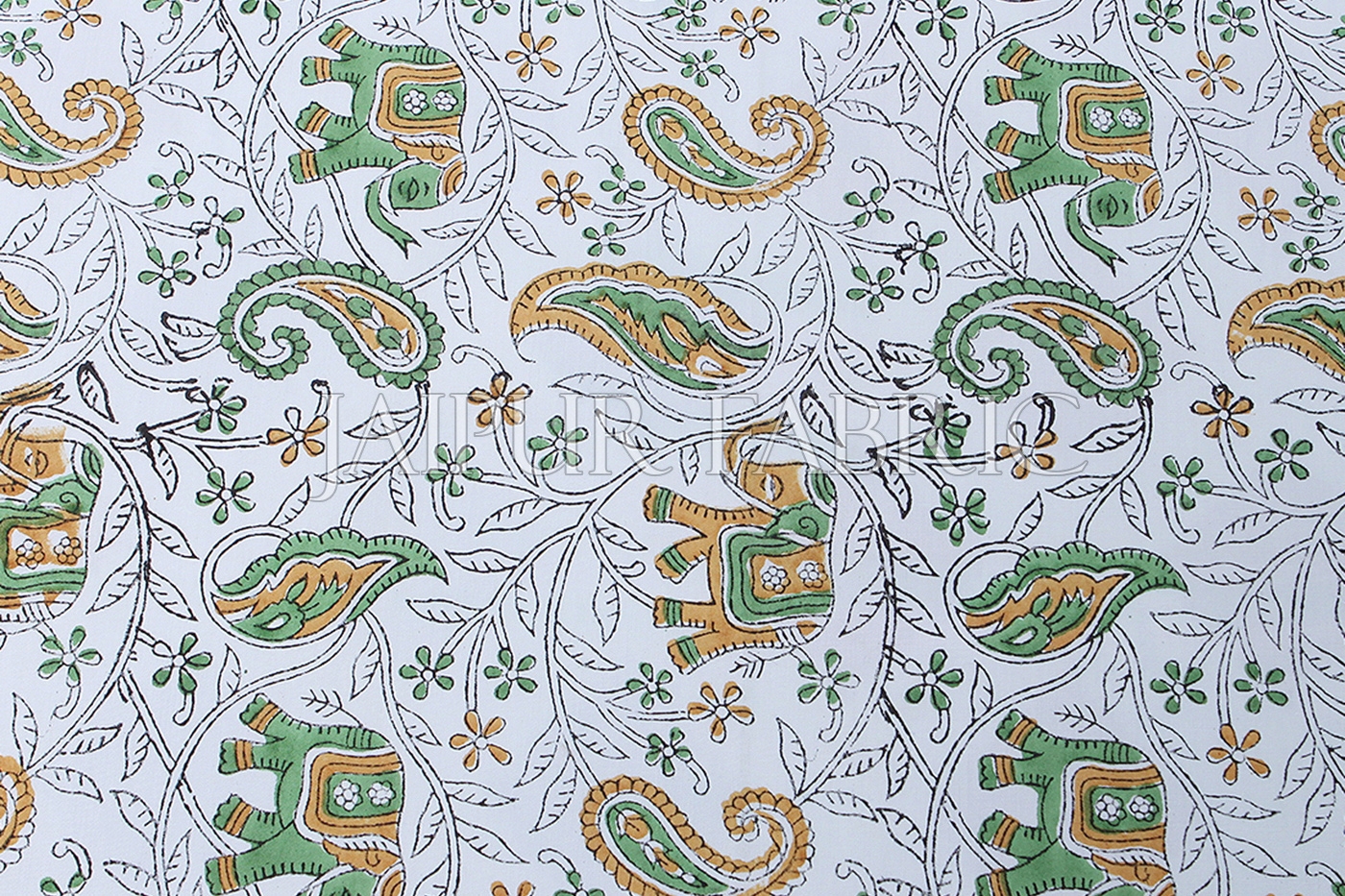 White Base With Green Elephant Brown Mango pattern Print Single Cotton Bed sheet