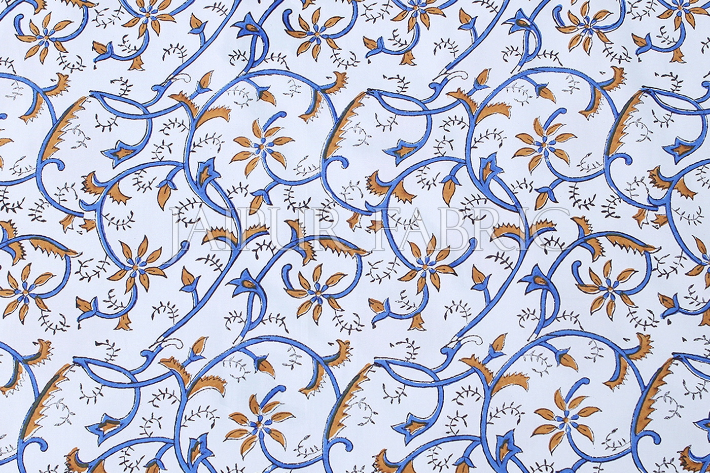 White Base With Blue and Brown Color Print Single Cotton Bed sheet