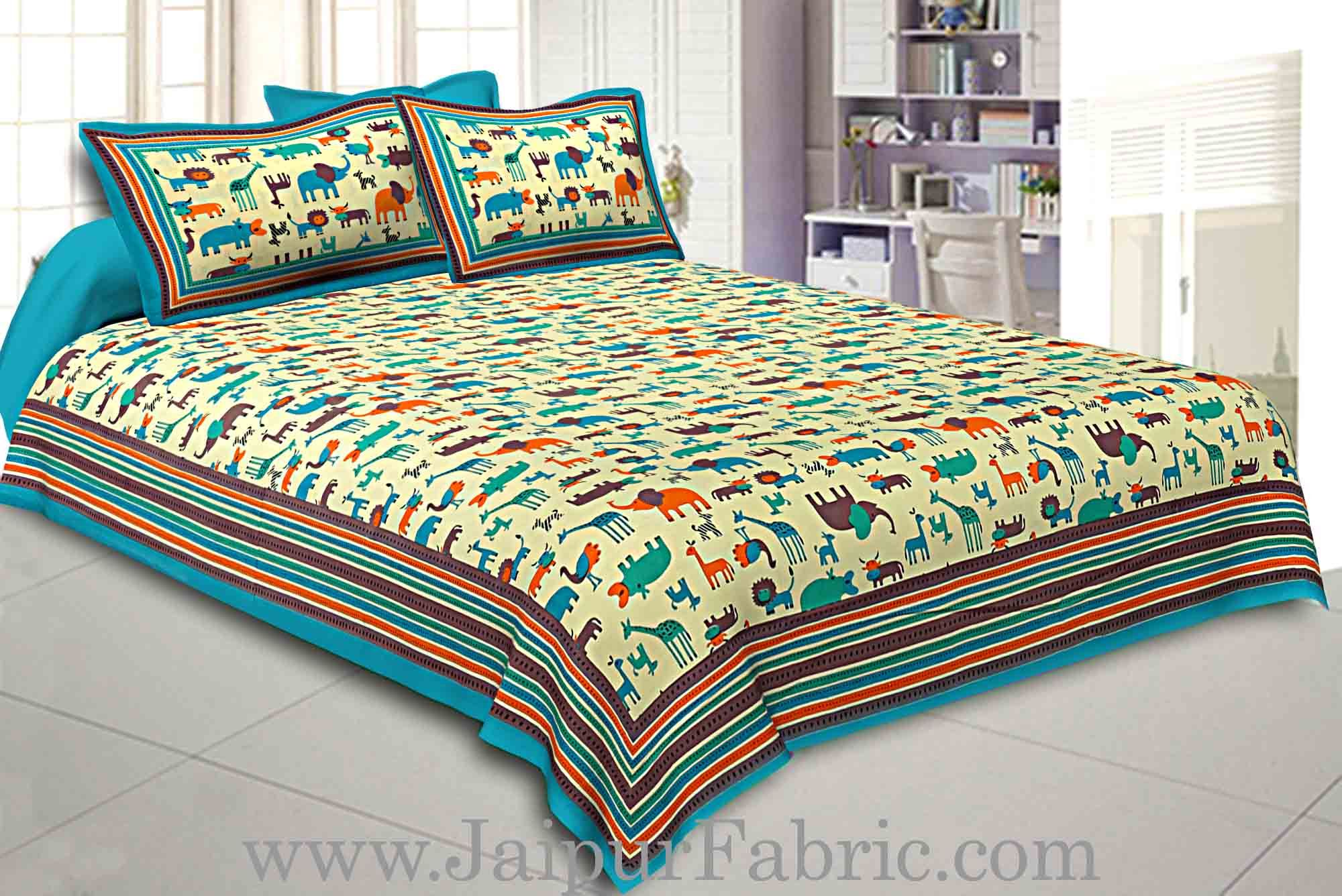 Double bedsheet Blue Color  Animal Pattern Smooth Touch With 2 Pillow Cover