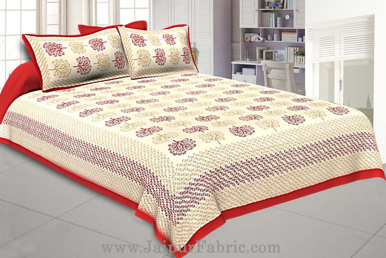 Maroon Trees Double Bedsheet With 2 Pillow covers