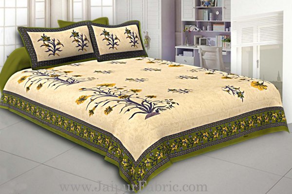 Green Border Tropical keri Design Cotton Double Bed Sheet
