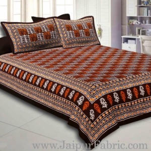 Dark Coffee Border Coffee Base Checkered  Print Fine Cotton Double Bed sheet  With Pillow Cover