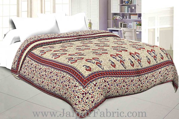 Jaipuri Printed Double Bed Razai Red  Cream Base with Mughal pattern