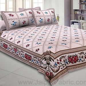 Double Bedsheet Multi Grey Floral Cotton
