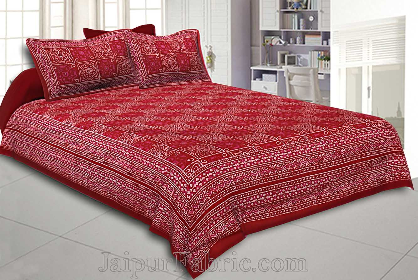 Double Bedsheet Dabu Indigo Dye Red Geometric Patteren