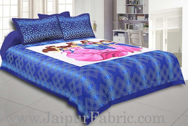 Blue Barbie Doll Cotton Double Bed Sheet