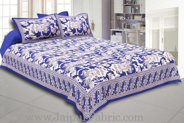 Blue Border Good Looking Heritage Design Pure Cotton Double Bedsheet With Pillow Cover