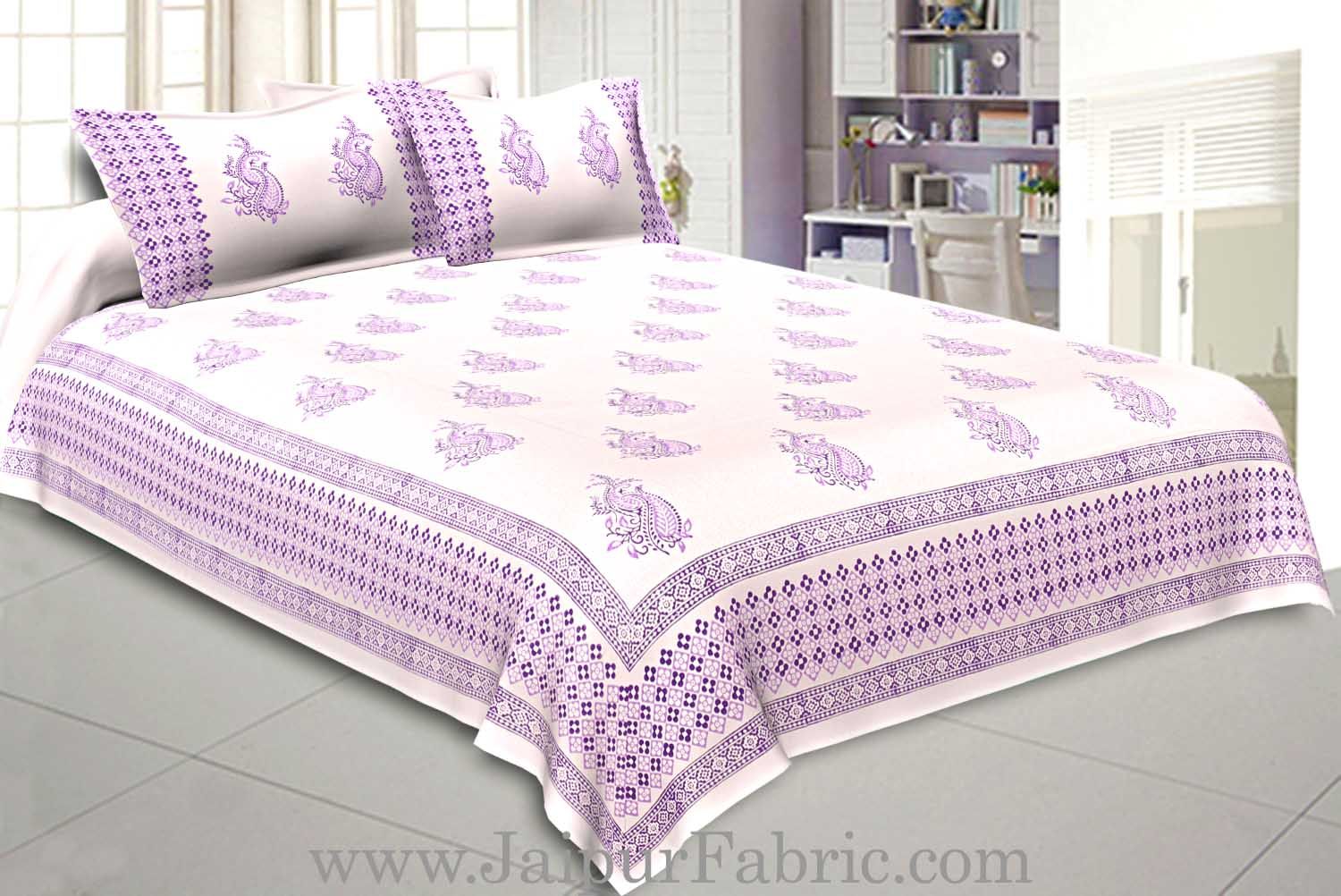 Double Bed Sheet White Base With Kadhi Print Blue Rajasthani Buta Hand Block Print Super Fine  Cotton