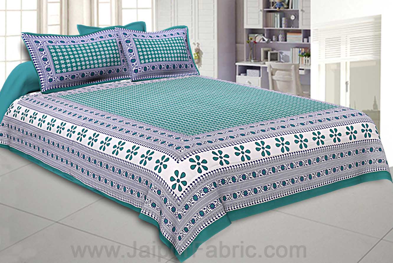 Double Bedsheet Sea Green Color Rangoli Print