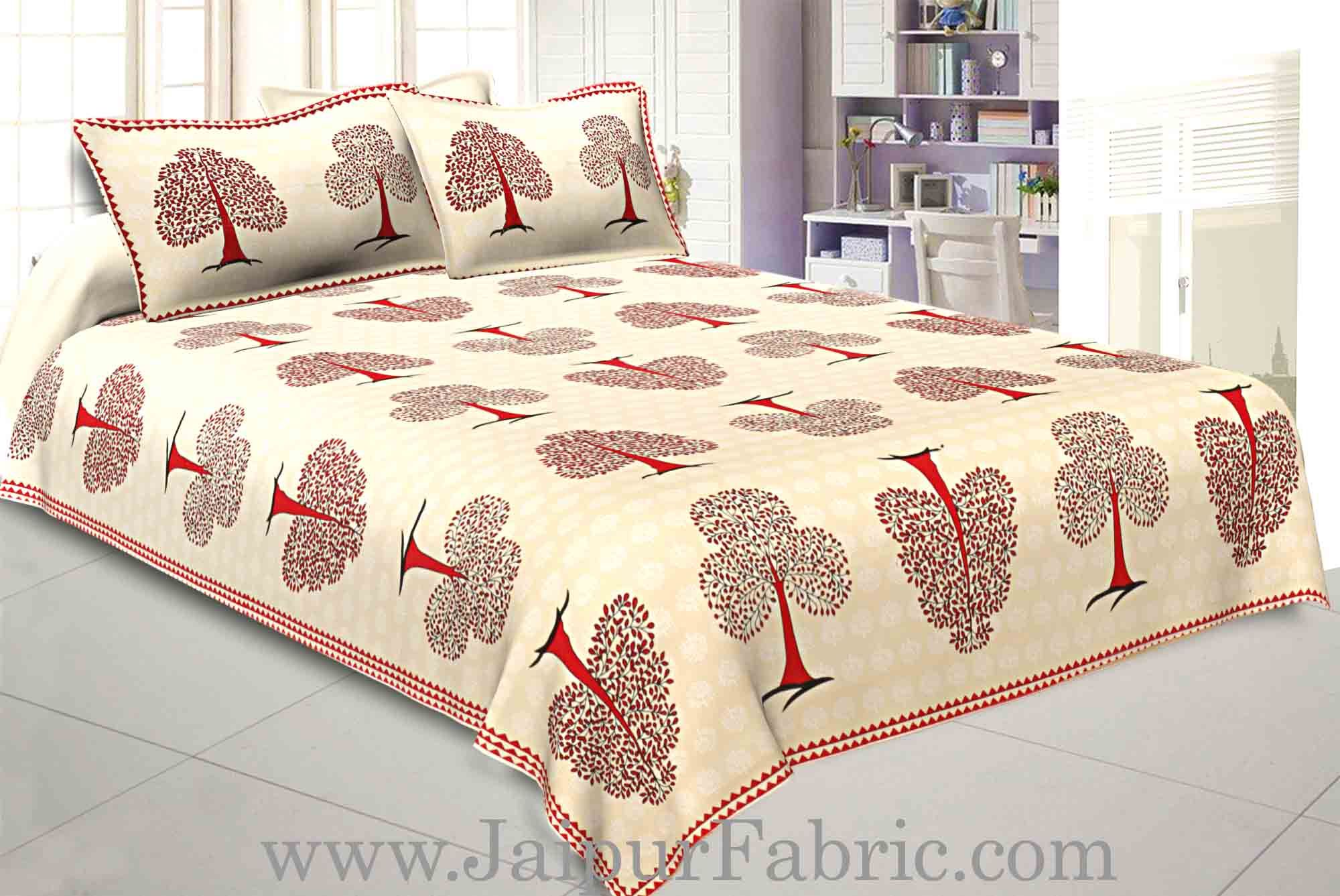 Double bedsheet Red Small Tree Smooth Cotton Screen Print