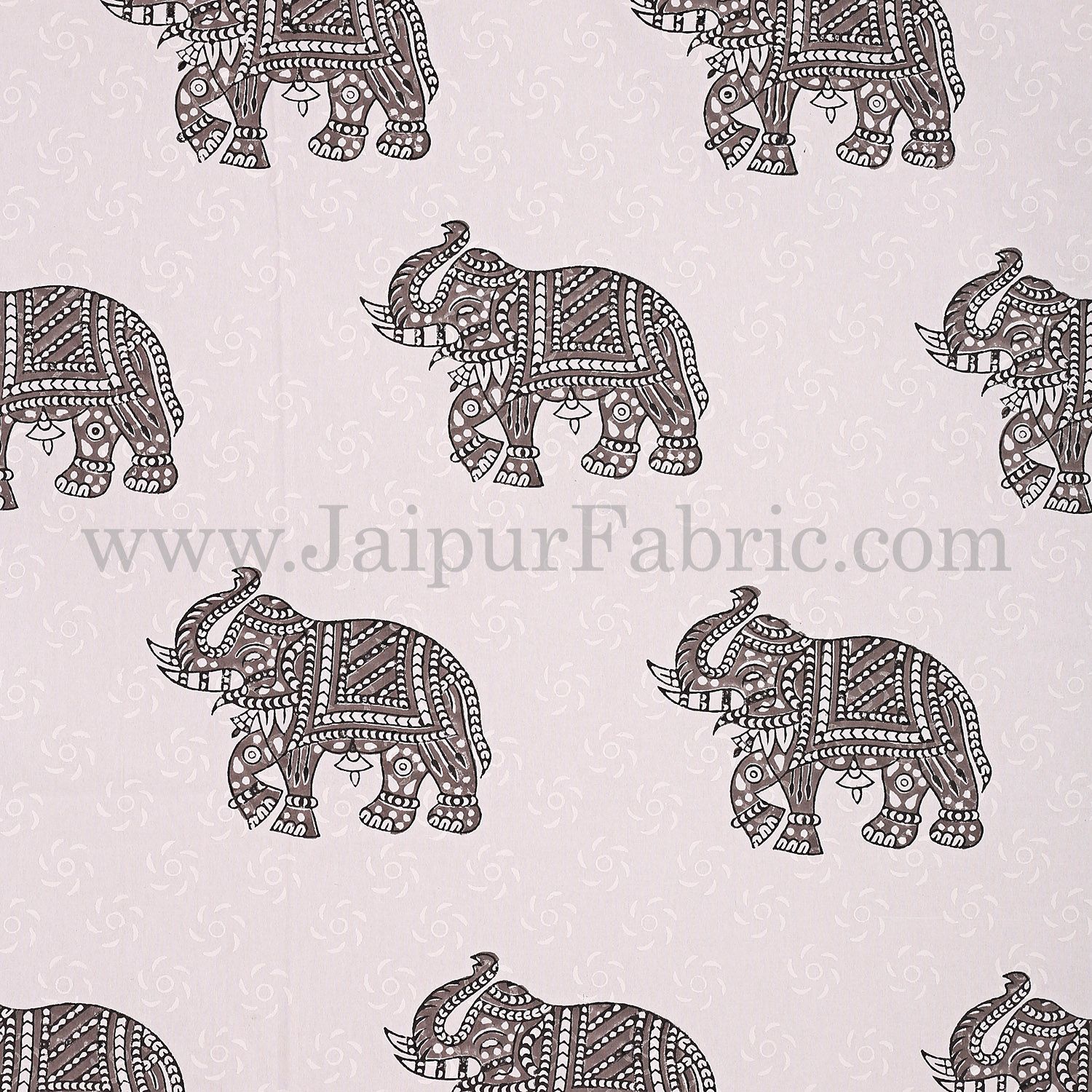 White Border With White Base Black And  Gray Elephant Hand Block Print Super Fine Cotton Double Bed Sheet