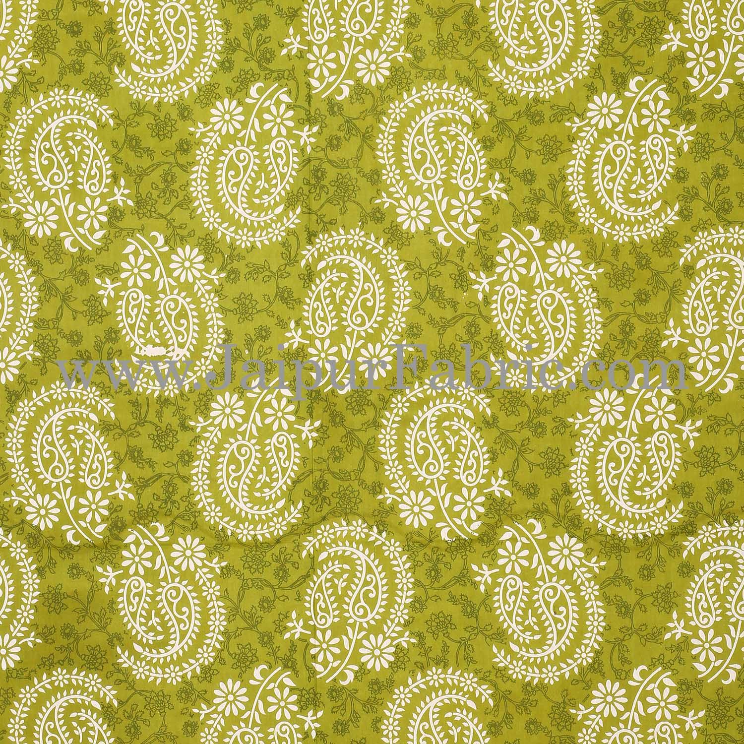 Green  Border With Zig Zig Lining Twin Kerry Pattern Cotton Double Bed Sheet