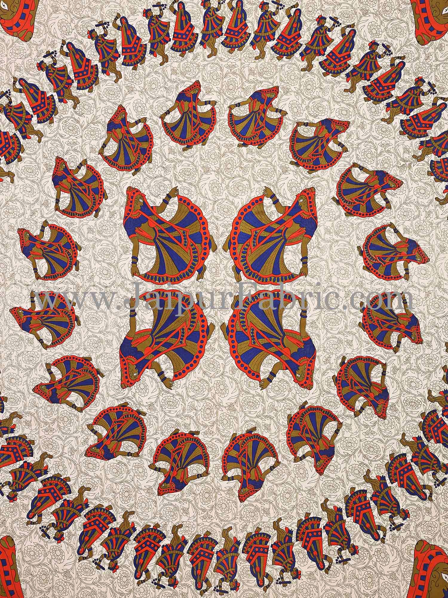 Orange Border Rajasthani Gujri Dance Cotton Double Bedsheet