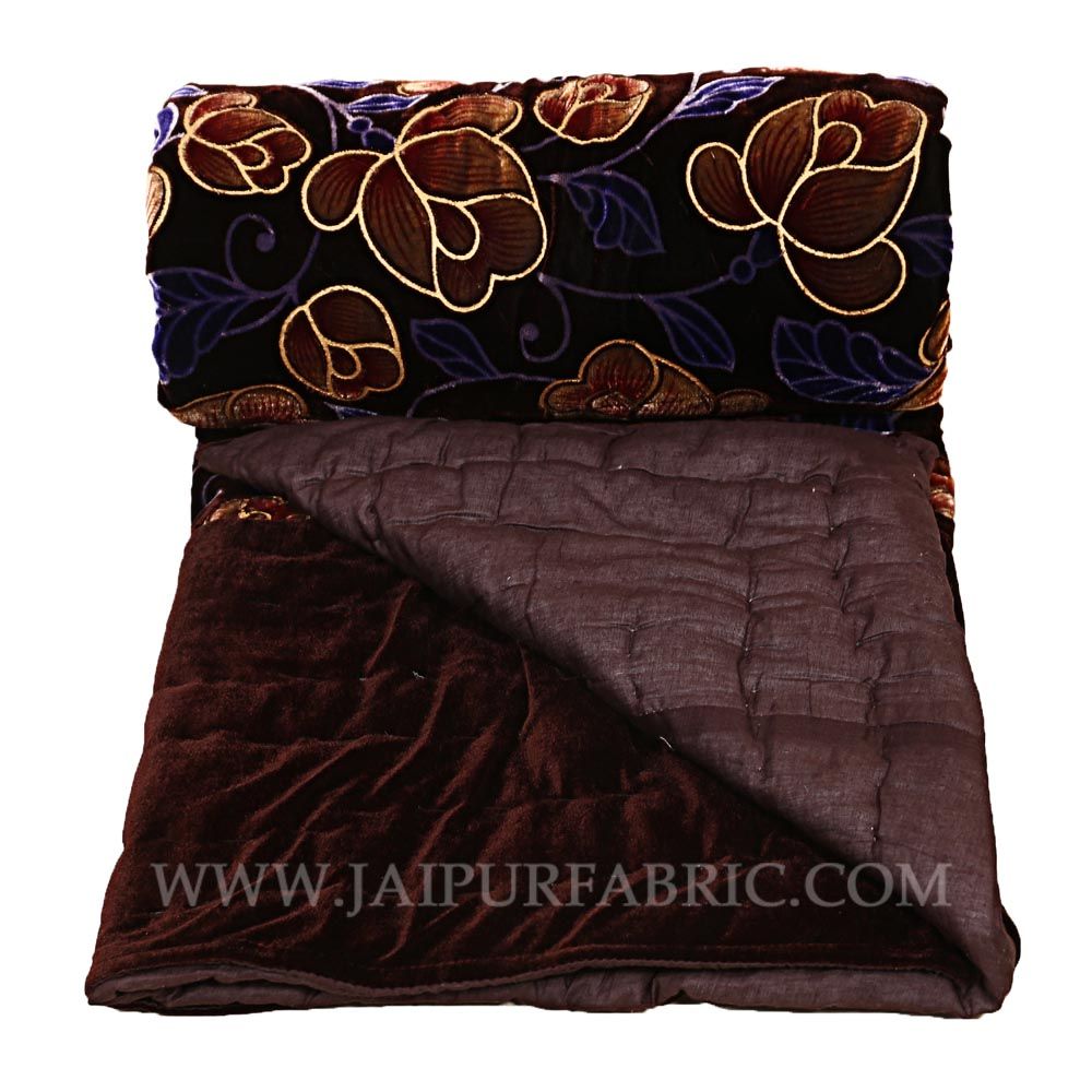 Jaipuri Printed Single Velvet Quilt/Rajai Hand Crafted Floral Print