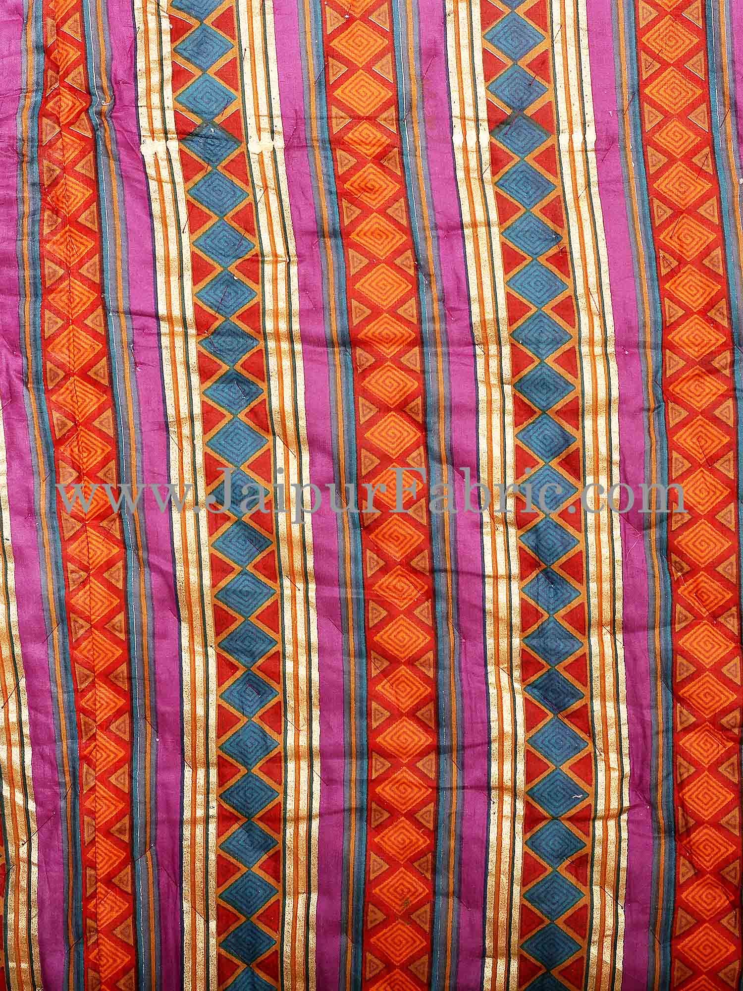 Magenta  Purple Broad Line  Golden Print Fine Cotton Double Quilt