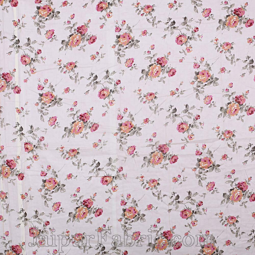 Muslin Cotton Double bed Reversible mulmul off white Dohar in seamless floral print