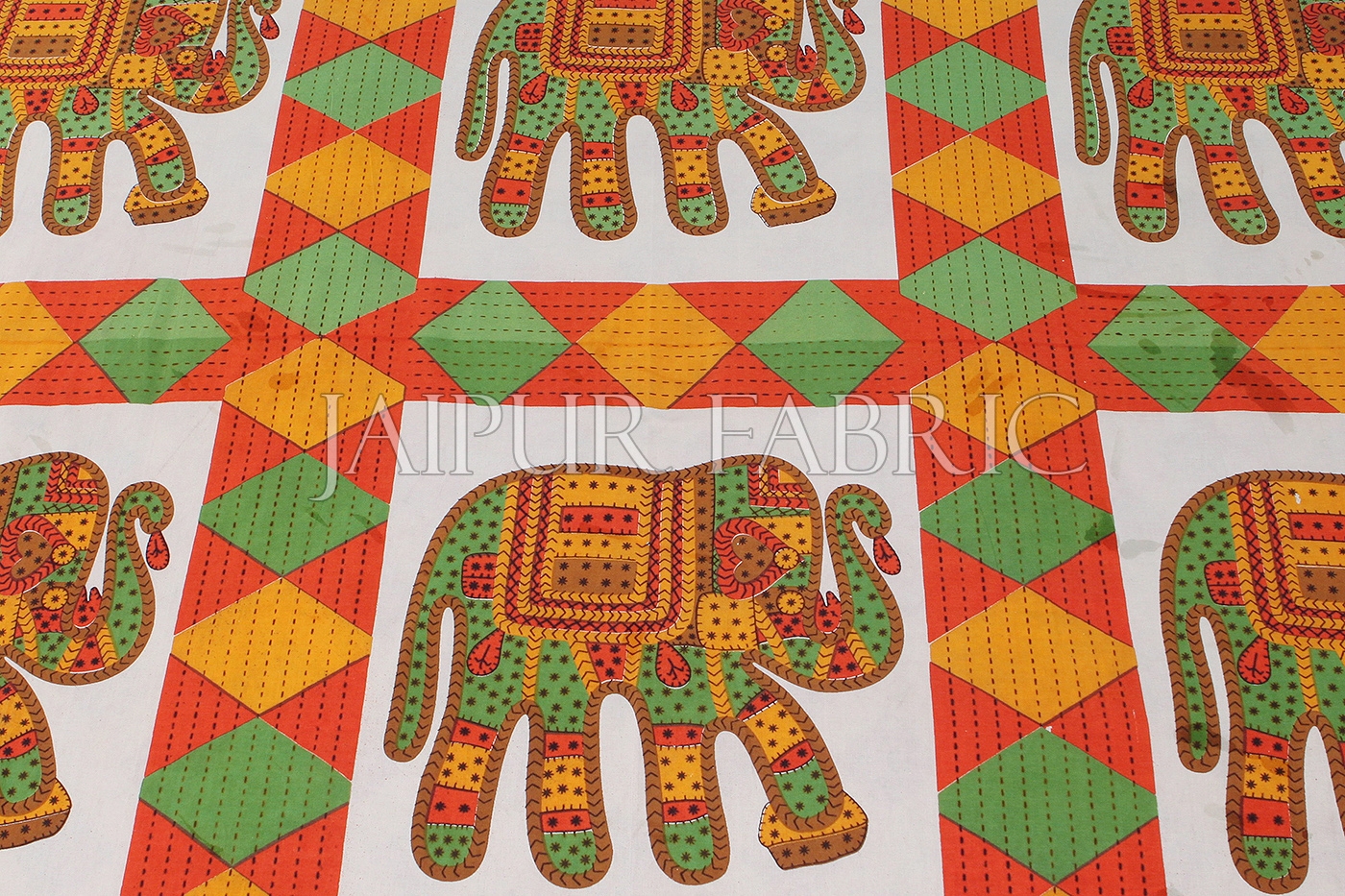 Red Border With Orange and green Elephant Print Single Bedsheet