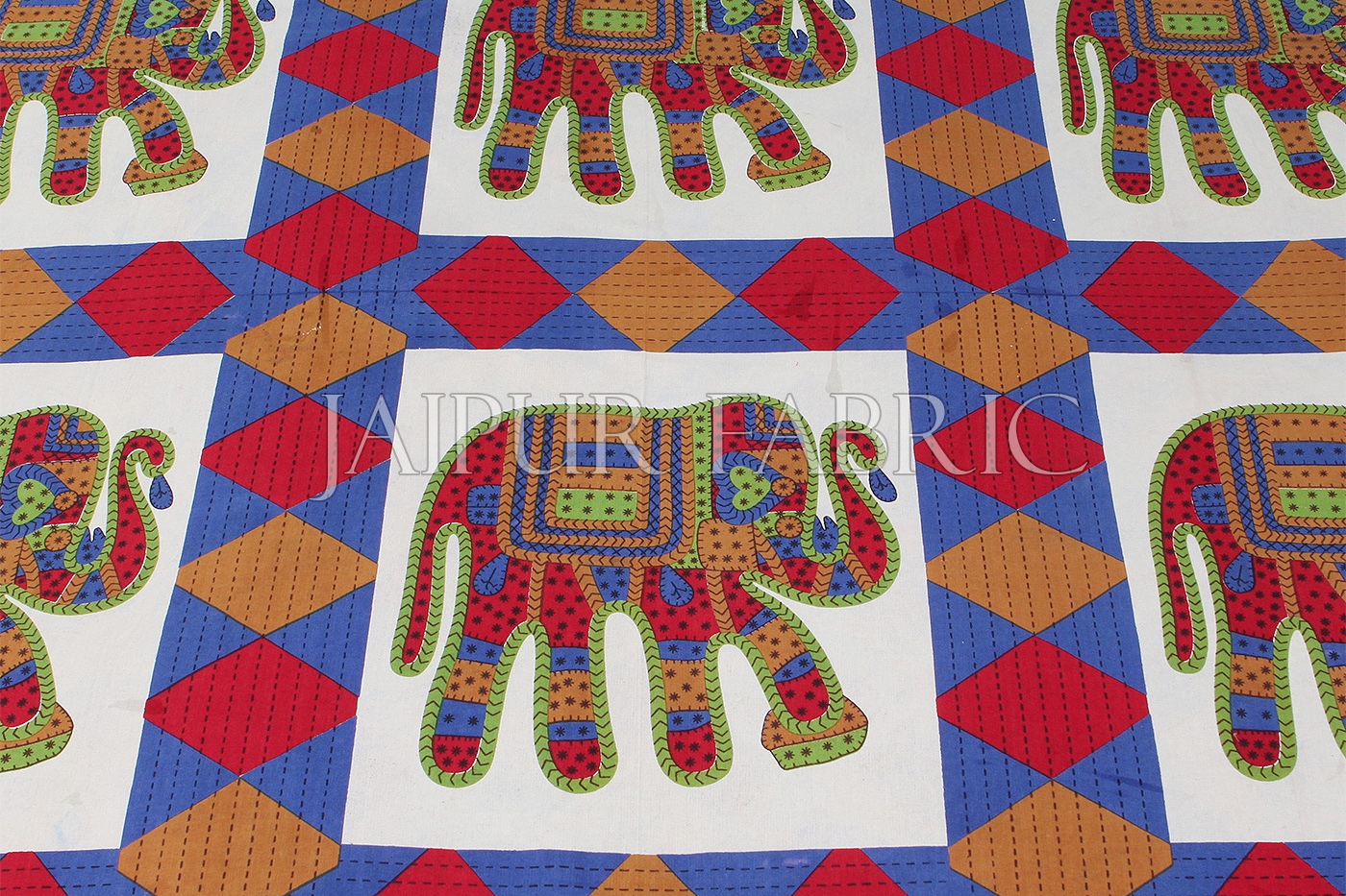 Yellow Border With Red and Blue Elephant Print Single Bedsheet
