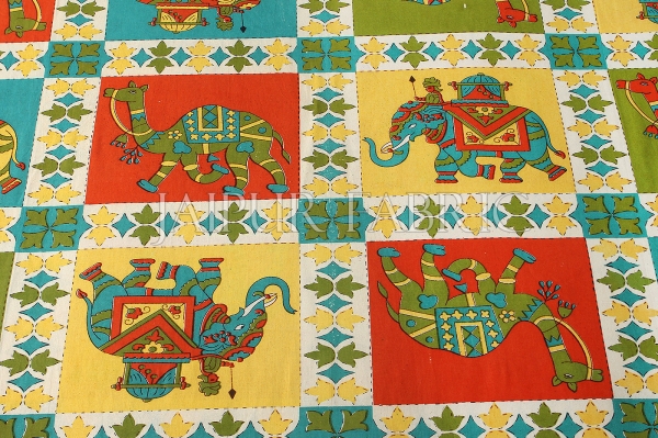 Orange Border Rajasthani Camel and Elephant Square block print Single Bed sheets