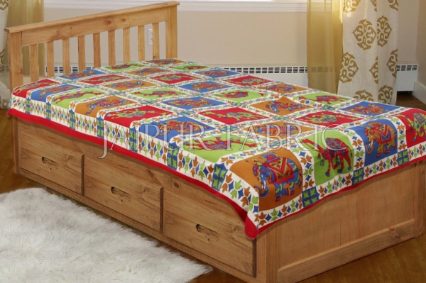 Red Border Rajasthani Camel and Elephant block print Single Bed sheets