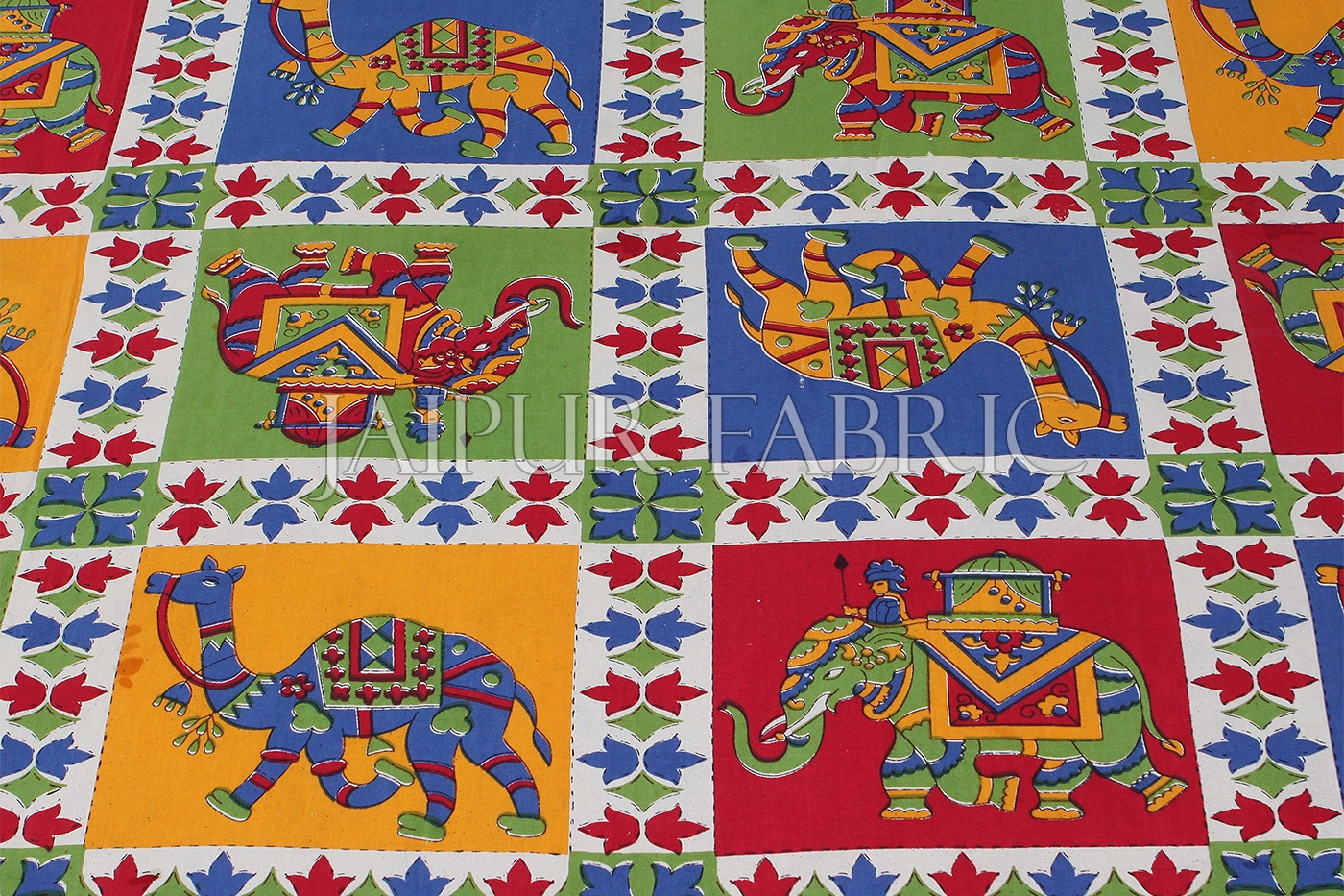 Yellow Border Rajasthani Camel and Elephant block print Single Bed sheets