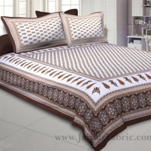 Shaded Brown Gold Print Double Bedsheet