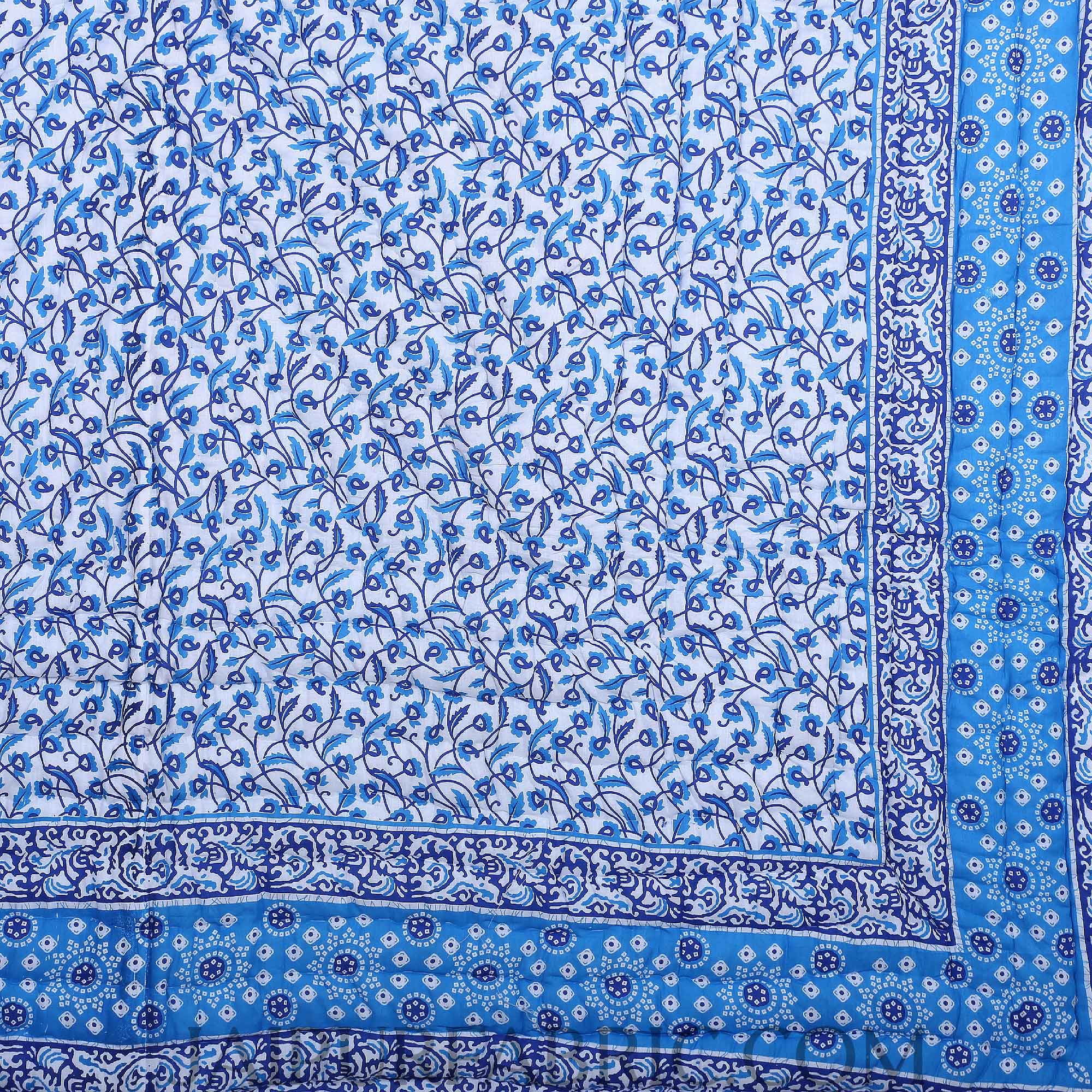 Blue Manjari Jaipuri Double Bed Quilt